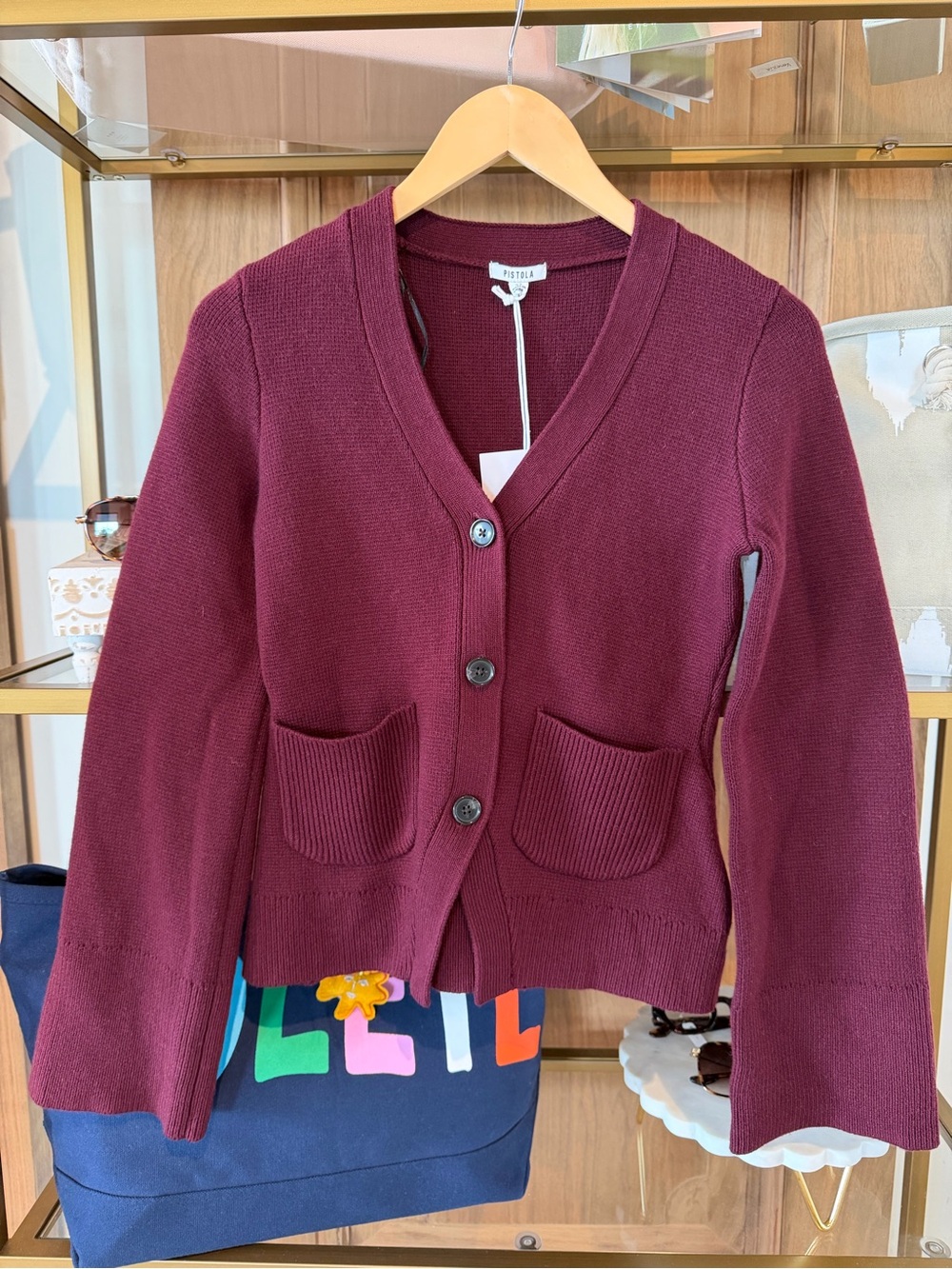 pistola Burgundy V-Neck Button Cardigan